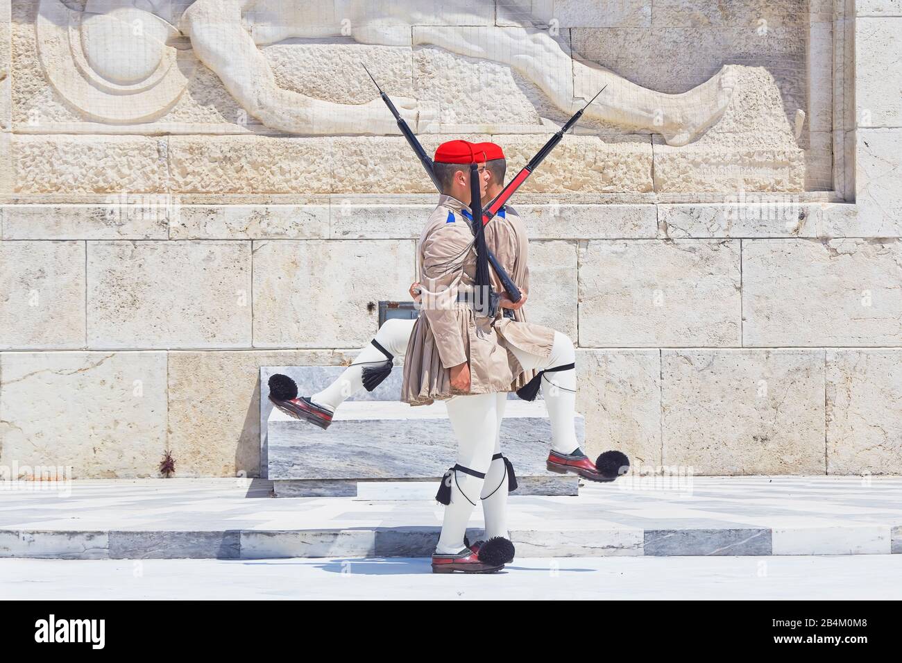 Evzone Soldaten, die Wachablösung, Athen, Griechenland, Europa, Stockfoto