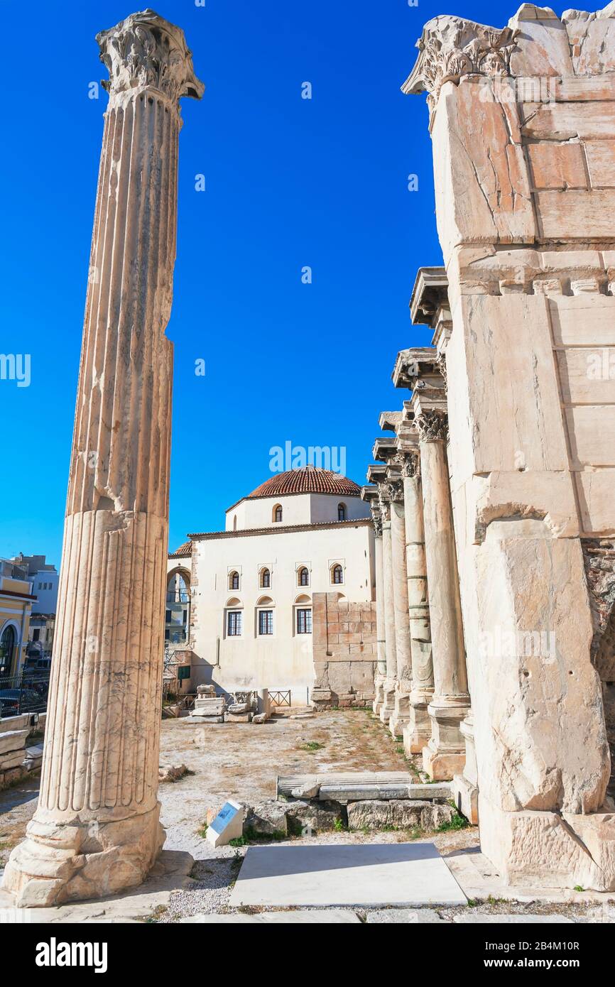 Hadrian's Bibliothek, Athen, Griechenland, Europa, Stockfoto