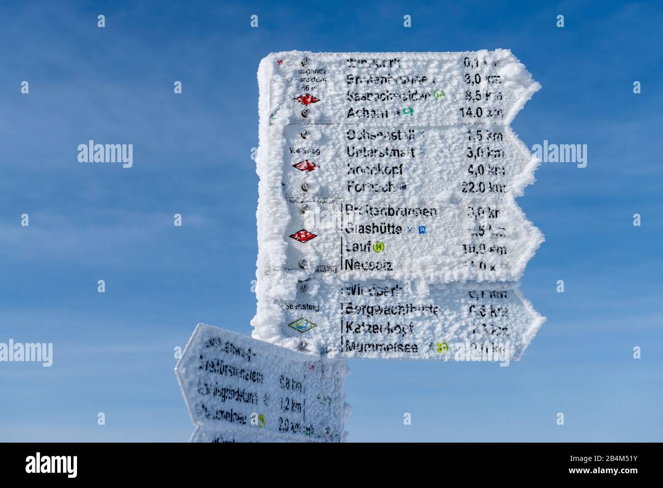 Deutschland, Baden-Württemberg, Schwarzwald, die Hornisgrinde mit 1163 m ist der höchste Berg im nördlichen Schwarzwald. Wegweiser im Sumpf. Stockfoto