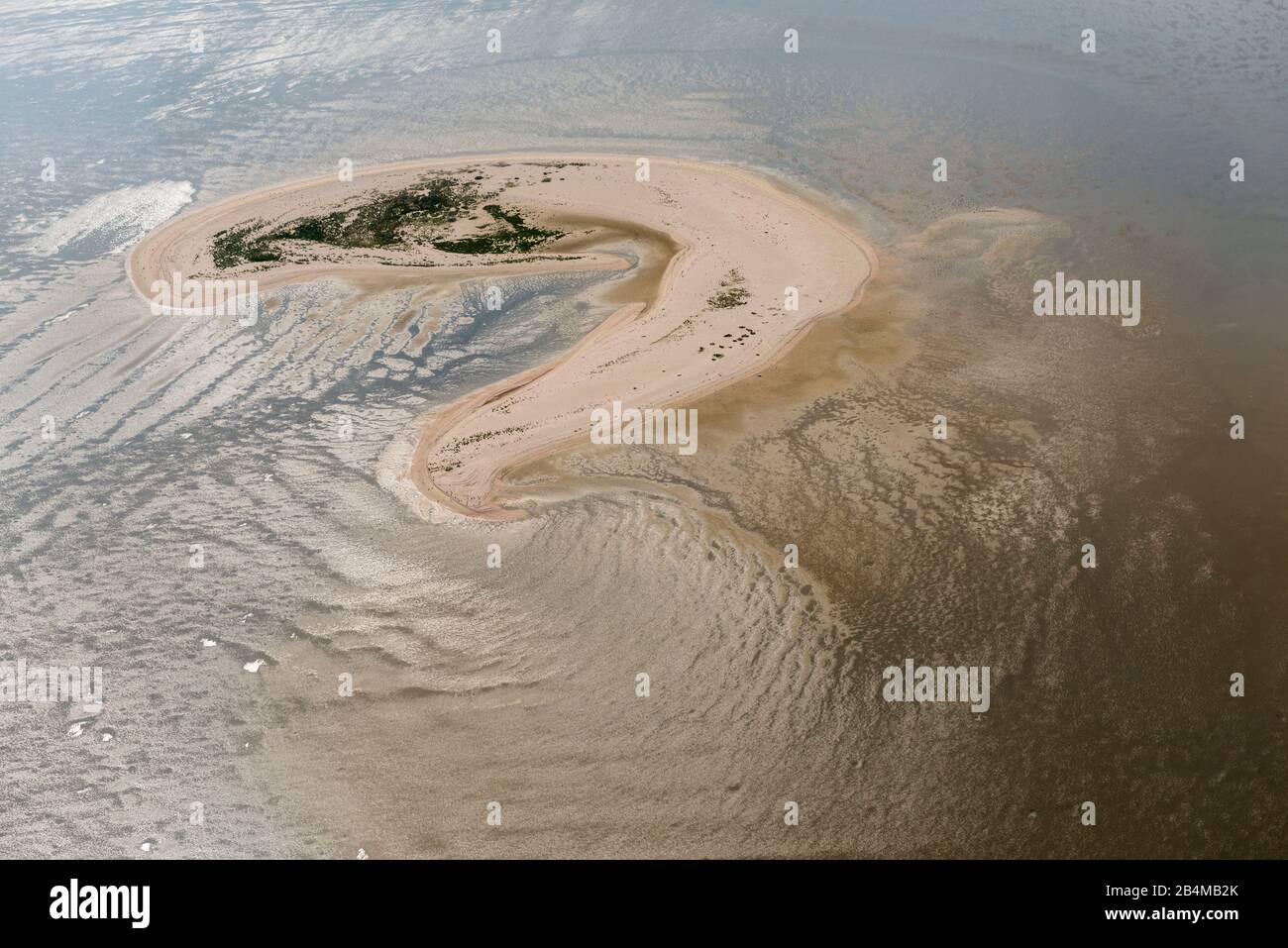 Deutschland, Niedersachsen, Nordsee, Ostfriesische Inseln, Nationalpark Wattenmeer, Borkum, Sandbar im Meer von oben Stockfoto