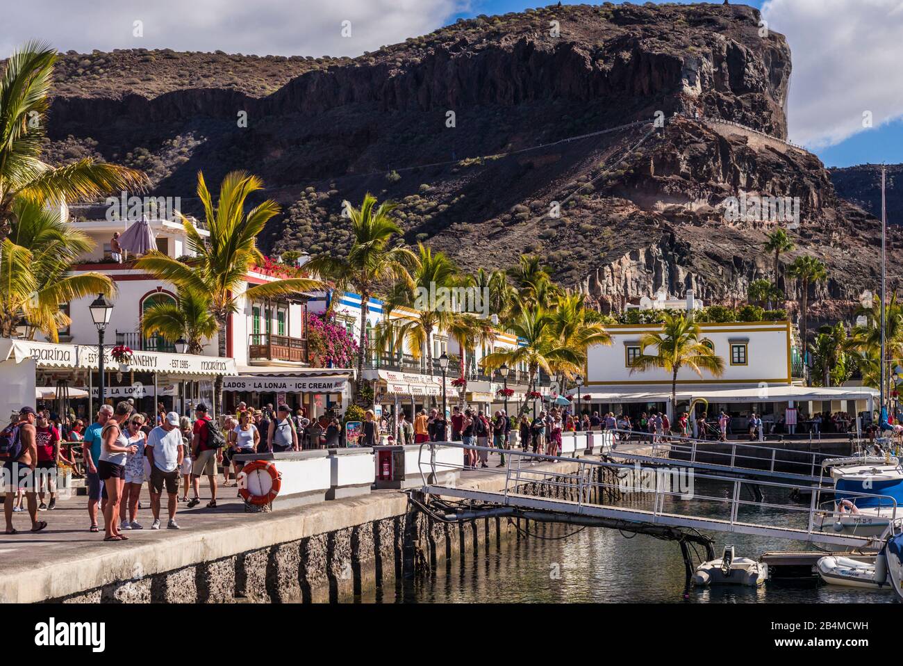 Spanien, Kanarische Inseln, Gran Canaria, Puerto de Mogan, in den Yachthafen schlendern, NR Stockfoto