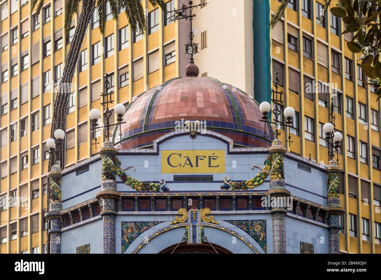 Spanien, Kanarische Inseln, Gran Canaria, Las Palmas de Gran Canaria, Triana Viertel, Parque San Telmo, reich verzierten, Cafe Stockfoto Spanien, Kanarische Inseln, Gran Canaria, Las Palmas de Gran Canaria, Triana Viertel, Parque San Telmo, reich verzierten, Cafe Stockfoto