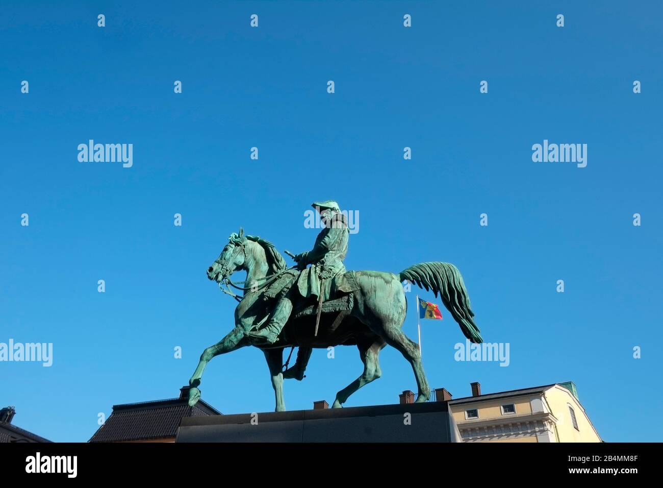 Reiterstandbild von Karl XIV. Johan auf dem Karl Johans Torg Platz außerhalb des Königlichen Palastes, Gamla Stan. Stockholm, Schweden Stockfoto