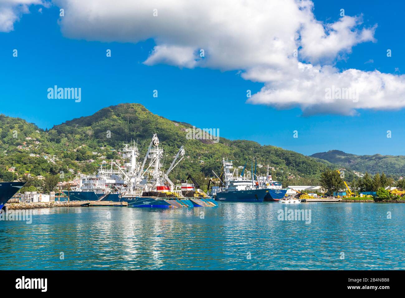Fischrschiffe im Hafen von Victoria, Insel Mahe, Seychellen, Indischer Ozean, Afrika Stockfoto