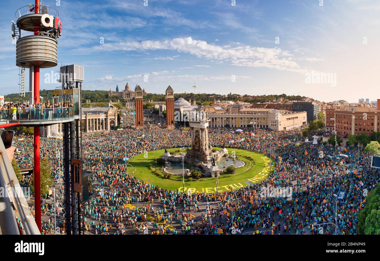 Spanien, Katalonien, Barcelona, Espana-Platz, Montjuich, Demonstration Der Unabhängigkeit Stockfoto