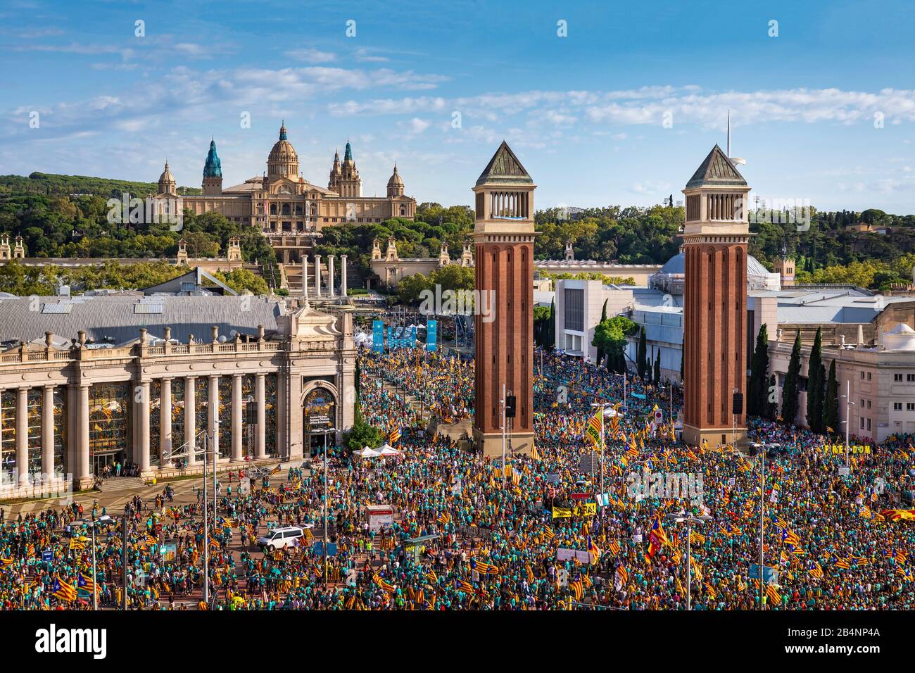 Spanien, Katalonien, Barcelona, Espana-Platz, Montjuich, Demonstration Der Unabhängigkeit Stockfoto
