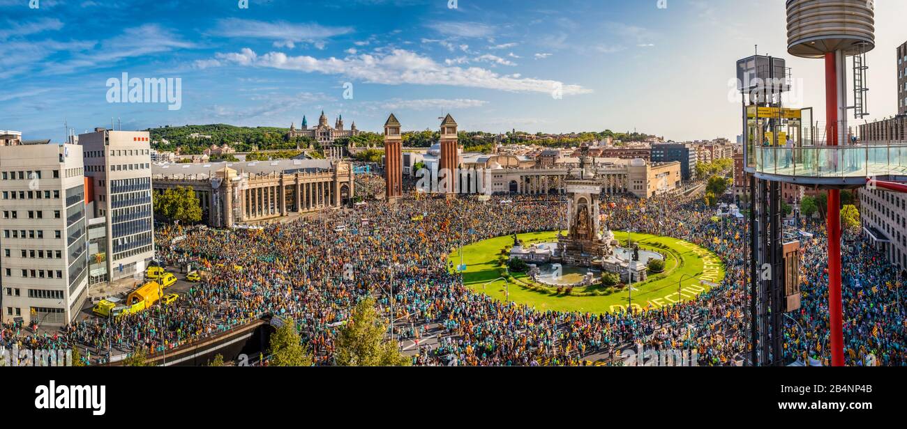 Spanien, Katalonien, Barcelona, Espana-Platz, Montjuich, Demonstration Der Unabhängigkeit Stockfoto
