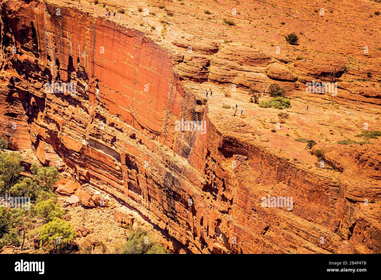 Die gigantische Randwand des Kings Canyon und Wanderer zeigen die Größe und das Ausmaß der Canyonwand. Northern Territory, Australien Stockfoto