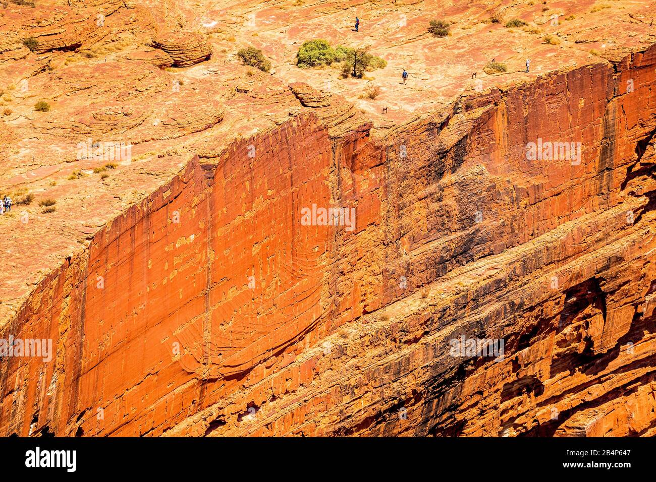 Die gigantische Randwand des Kings Canyon und Wanderer zeigen die Größe und das Ausmaß der Canyonwand. Northern Territory, Australien Stockfoto