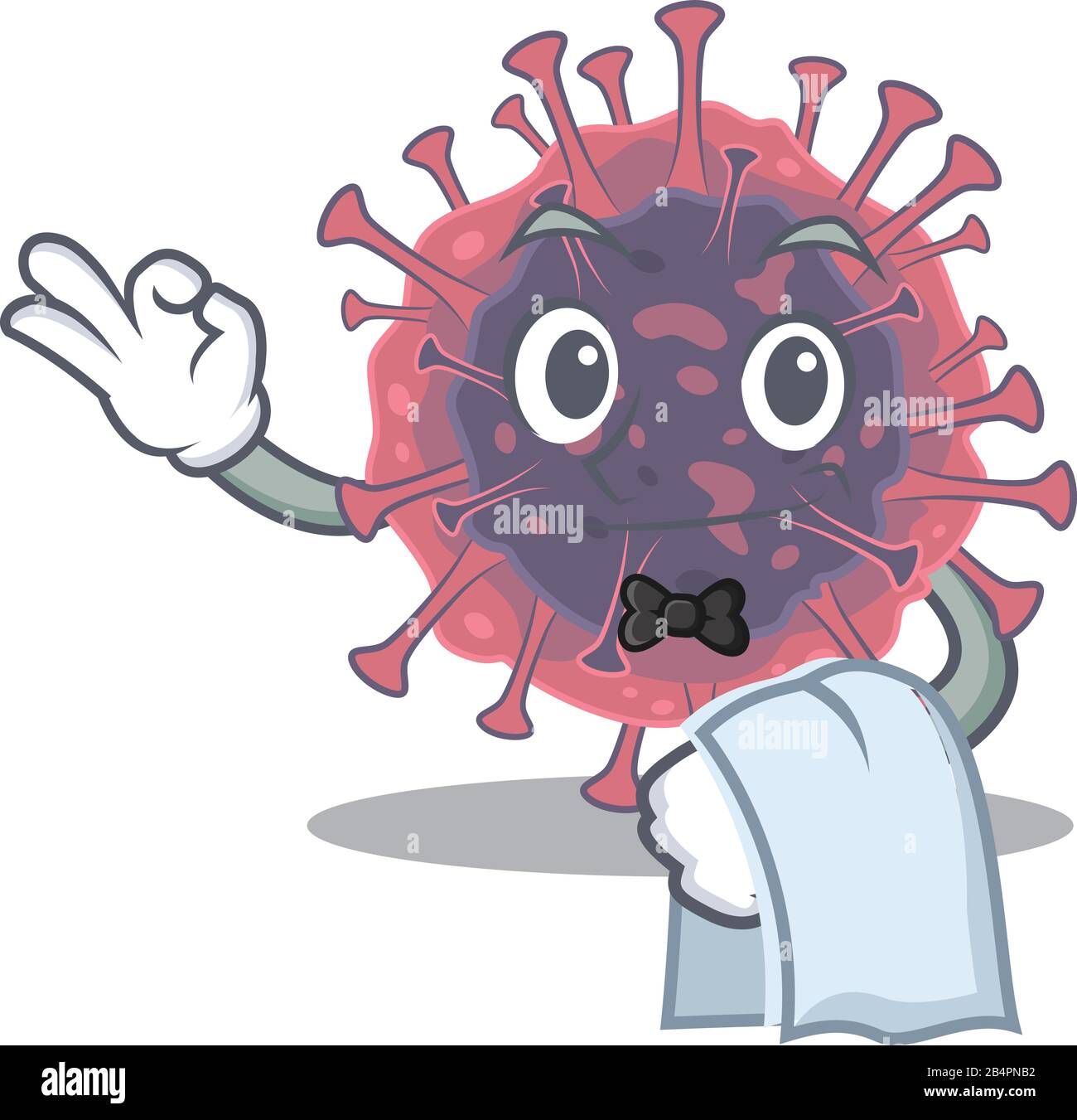 Ein Design von Mikrobiologie Coronavirus Cartoon-Charakter arbeitet als Kellner Stock Vektor