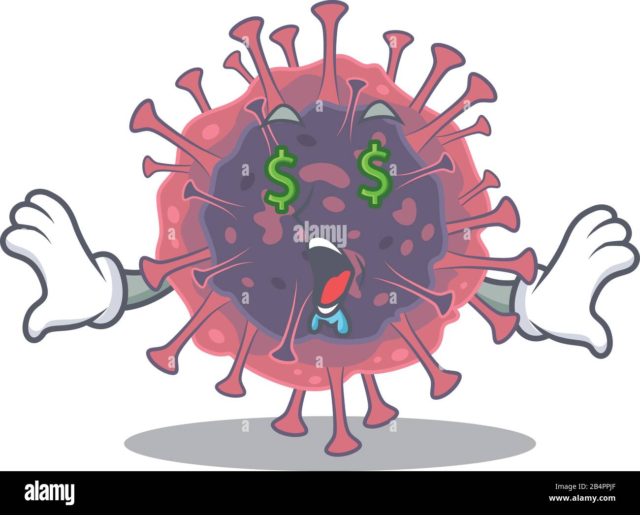 Rich Mikrobiologie Coronavirus mit Money Eye Maskottchen Character Style Stock Vektor