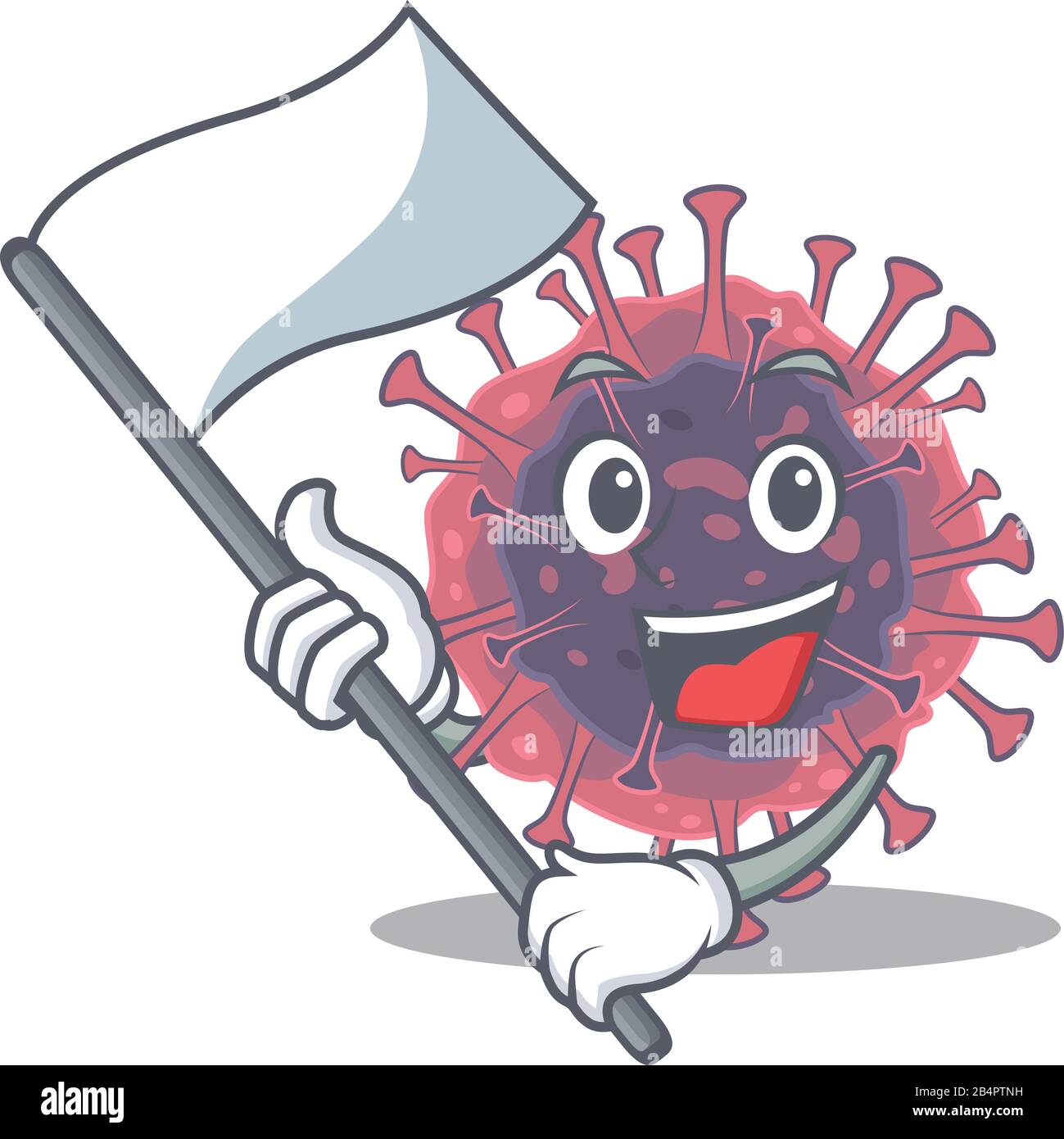 Mikrobiologie Coronavirus Cartoon-Charakter-Design mit stehender Flagge Stock Vektor