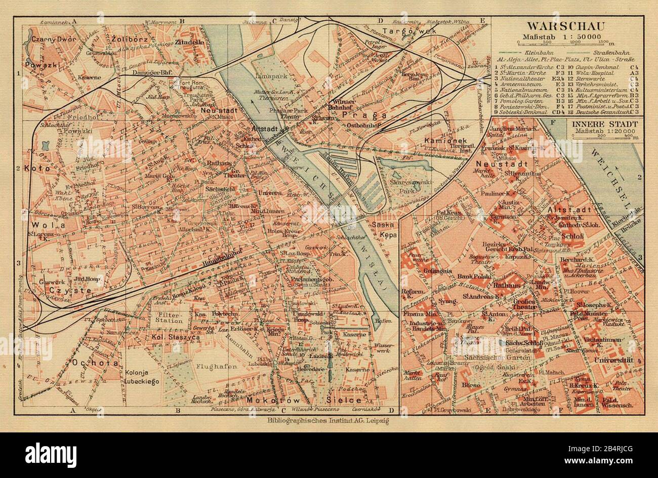 Plan der Hauptstadt von Polen - Warschau 1930 Stockfoto