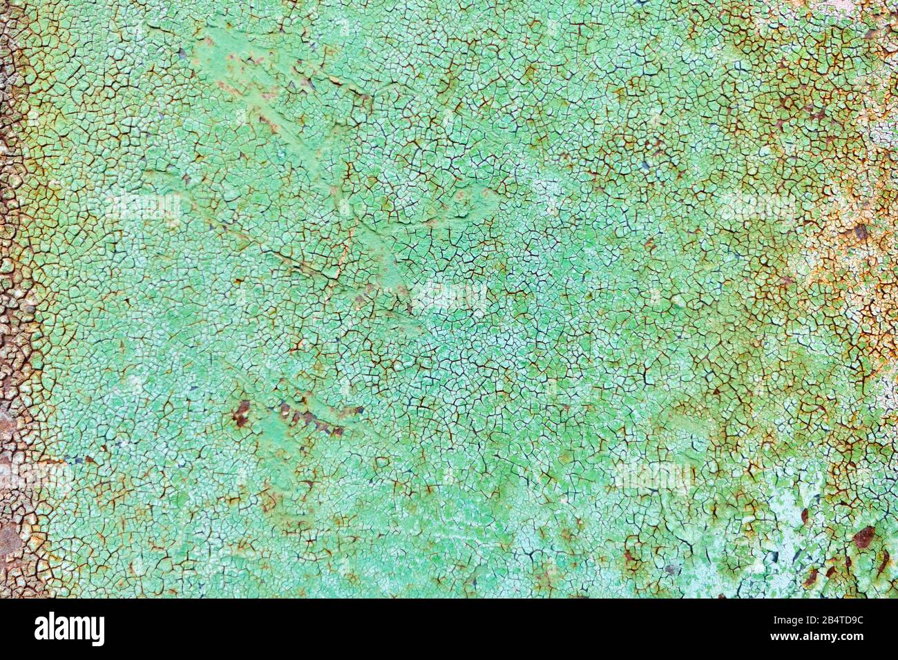 Struktur und Hintergrund von rostigen Eisen mit grüner Farbe. Nahaufnahme. Stockfoto