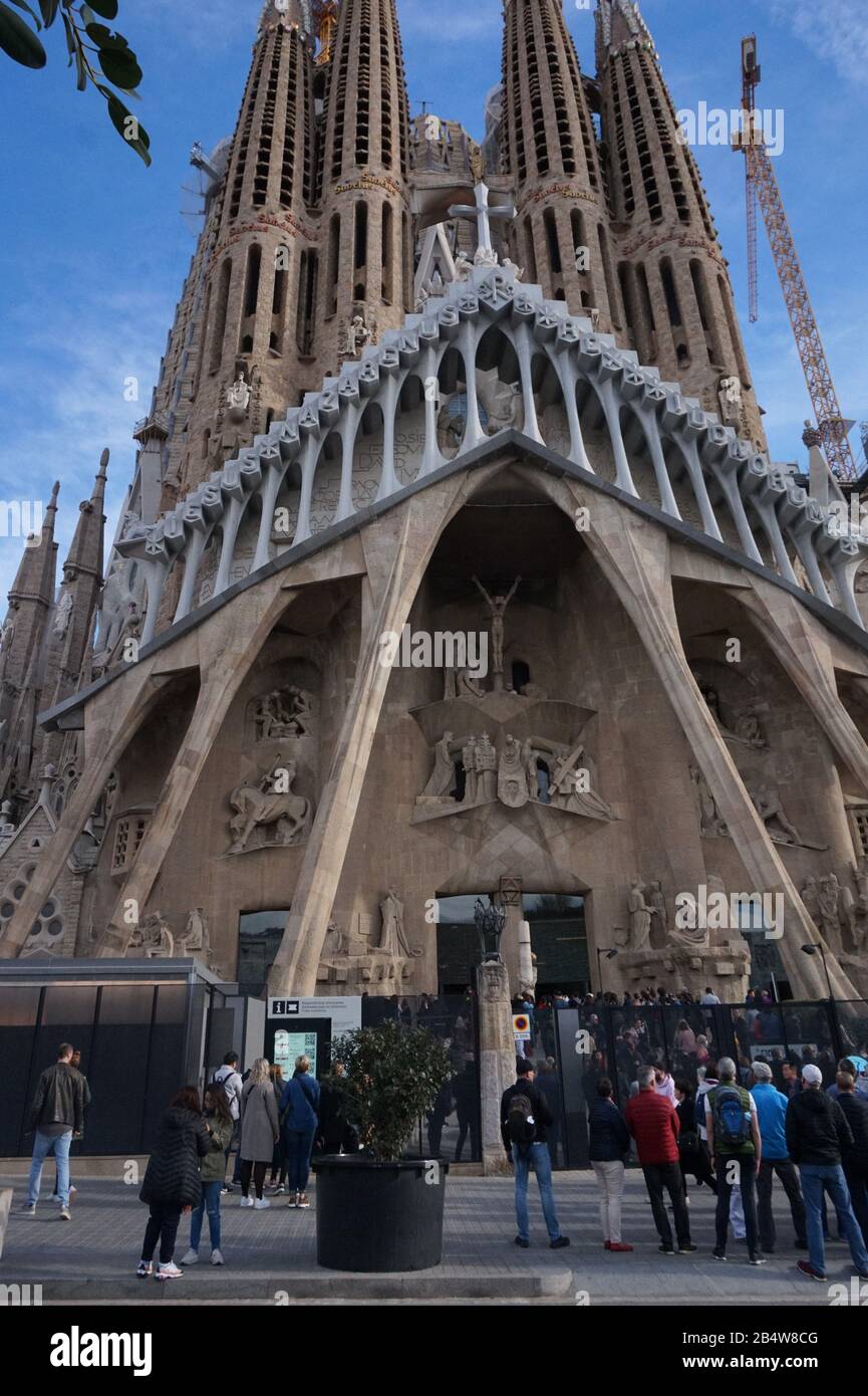 Die Passionsfassade, Sagrada Familia, Barcelona, Spanien Stockfoto