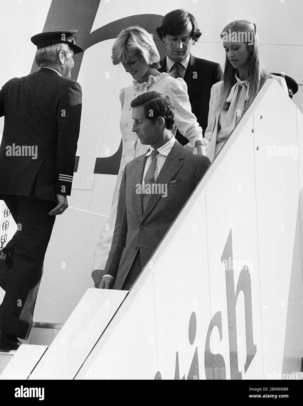 Der Prinz und die Prinzessin von Wales kehren im April 1986 nach London zurück. Stockfoto