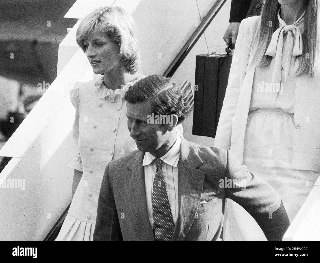 Der Prinz und die Prinzessin von Wales kehren im April 1986 nach London zurück. Stockfoto