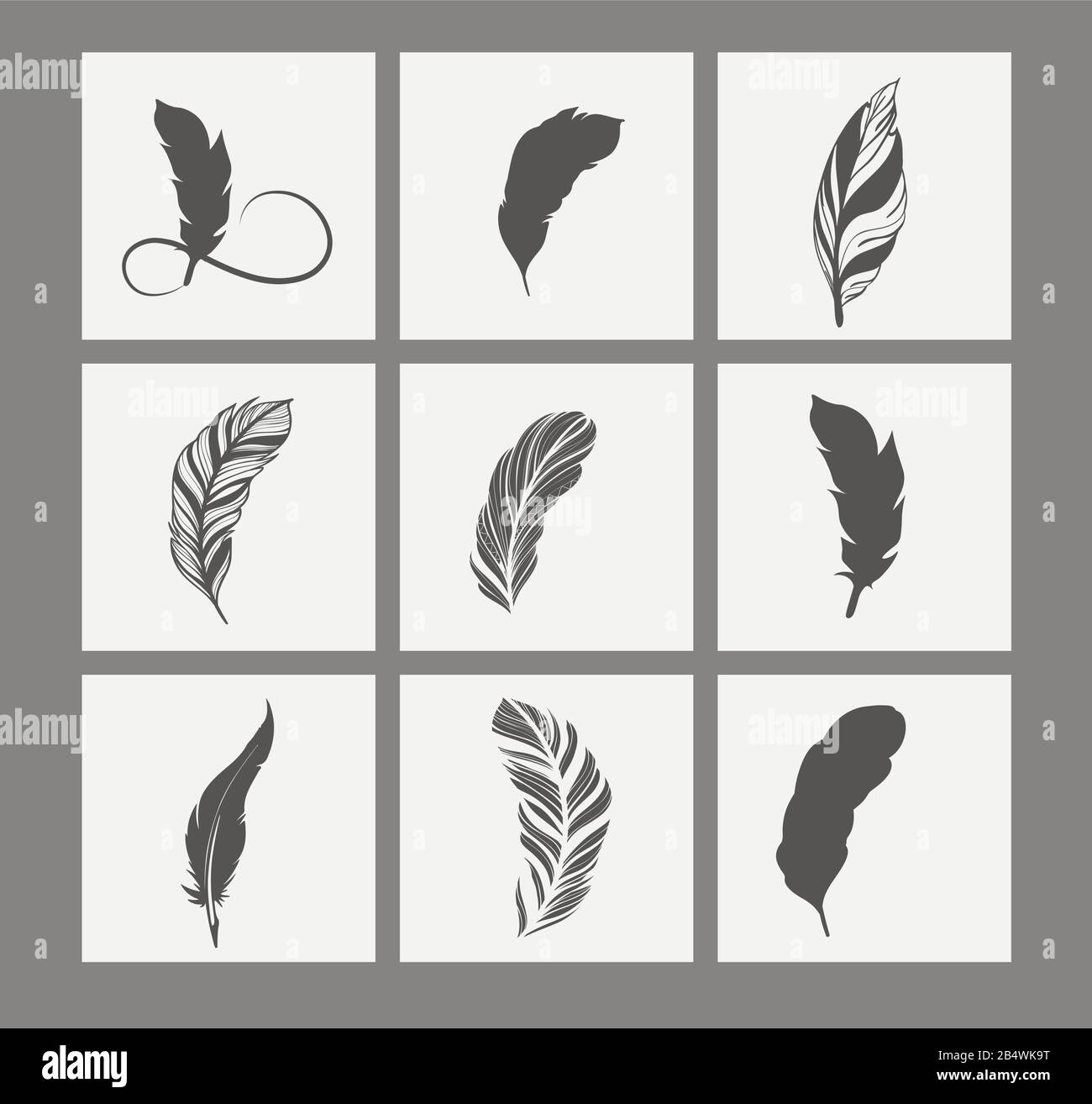 Vektor-Set mit grauem Feder-Logo Stock Vektor