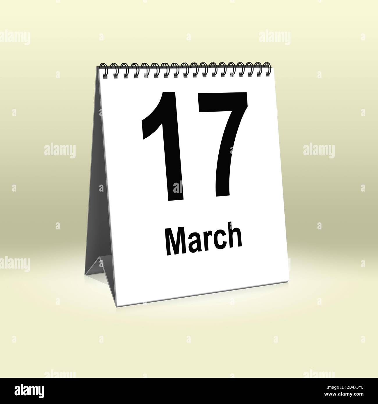 Ein Kalender für den Schreibtisch zeigt den 17. März. März Stockfoto