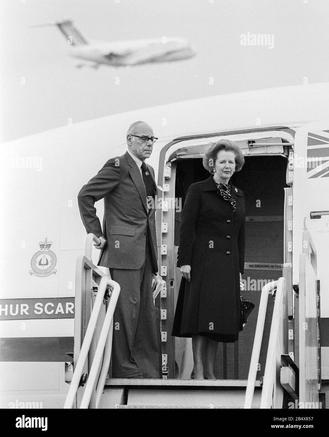 Premierministerin Margaret Thatcher verließ im November 1984 den Londoner Flughafen Heathrow für Indien. Stockfoto