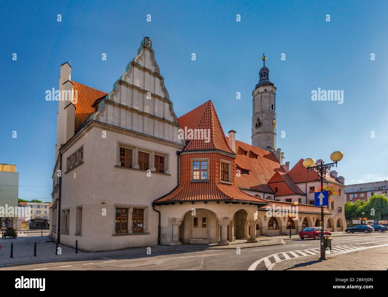 Ratusz (Rathaus), 16. Jahrhundert, Gothic-Renaissance, in Lwowek Slaski, Niedermösien, Polen Stockfoto