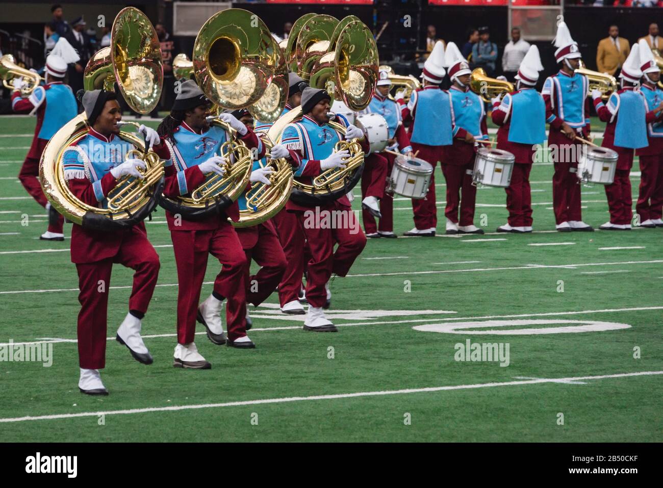 Die Honda Battle of the Bands bringt die besten HBCU-Marching Bands, Tanzteams und Drum Majors für eine Ausstellung im Georgia Dome in Atlanta. Stockfoto