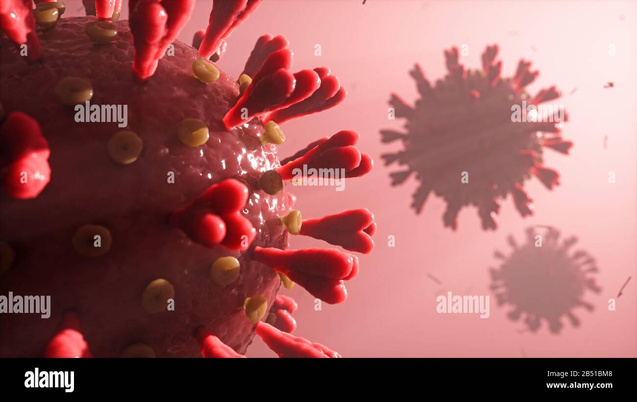 Detaillierte Nahaufnahme des neuen Coronavirus, das eine Kovid-19-Krankheit verursacht Stockfoto