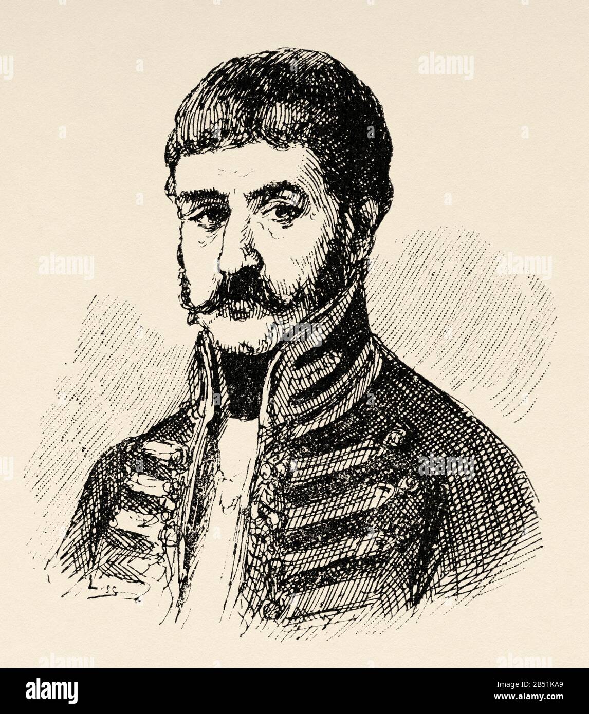 Porträt von Juan Martín Díez, genannt "Empecinado" (Castrillo de Duero 1775 - Roa 1825). Spanisches Militär, Held des spanischen Unabhängigkeitskrieges ag Stockfoto