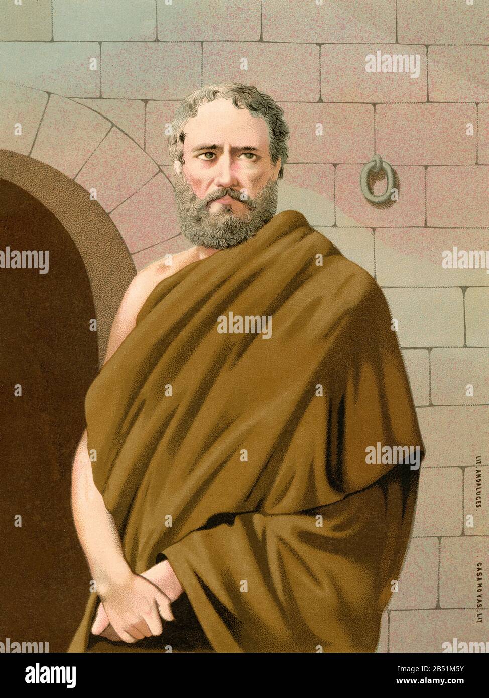 Altes Farblithografie-Porträt. SOKRATES, war ein klassischer griechischer Philosoph, der als einer der größten gilt, sowohl der westlichen als auch der universellen Philosophie. Er Stockfoto