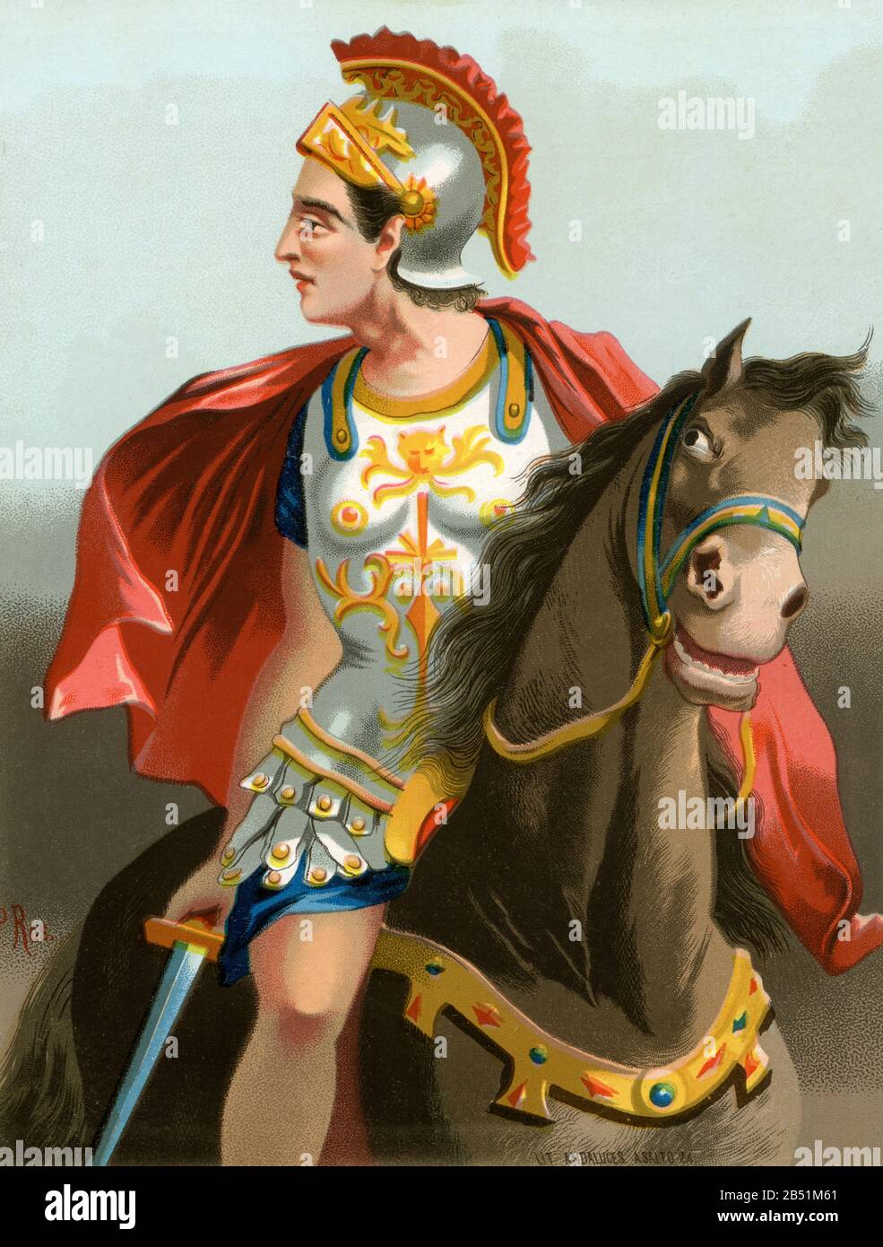 Altes Farblithografie-Porträt. Alexander III. Von Mazedonien, bekannt als Alexander der Große, Mégas Aléxandros oder Alejandro der Große. König von Mazedonien, Stockfoto
