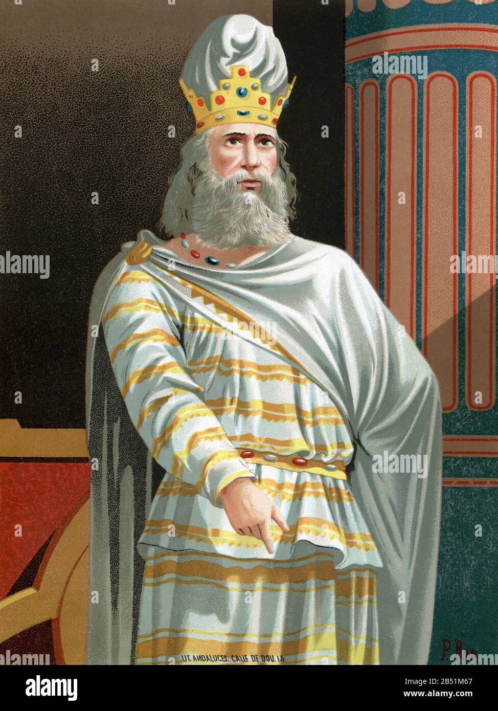 Altes Farblithografie-Porträt. Mithradaten I. oder Arsaces VI., parthischer König . Er war Sohn von Priapatios und Nachfolger seines Bruders Fraates I. Berühmter M. Stockfoto