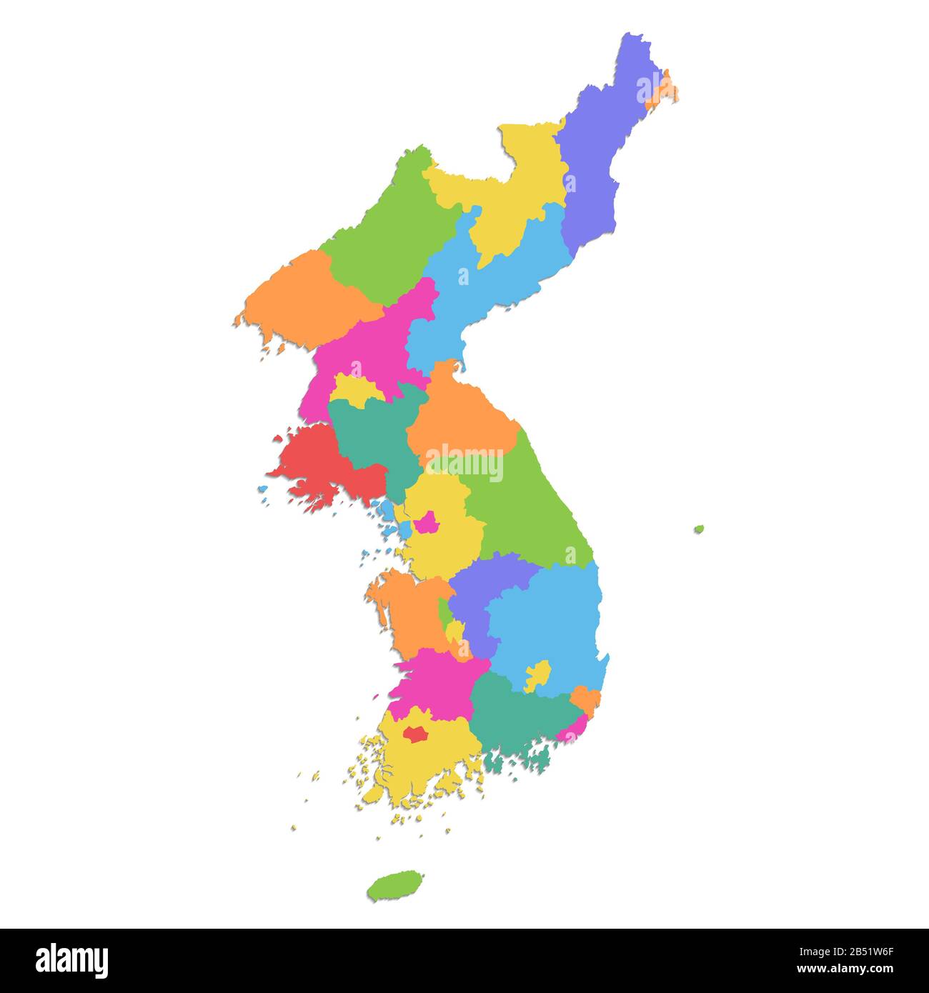 Koreakarte, administrative Aufteilung Nord und Süd, Farbkarte isoliert auf weißem Hintergrund leer Stockfoto Koreakarte, administrative Aufteilung Nord und Süd, Farbkarte isoliert auf weißem Hintergrund leer Stockfoto