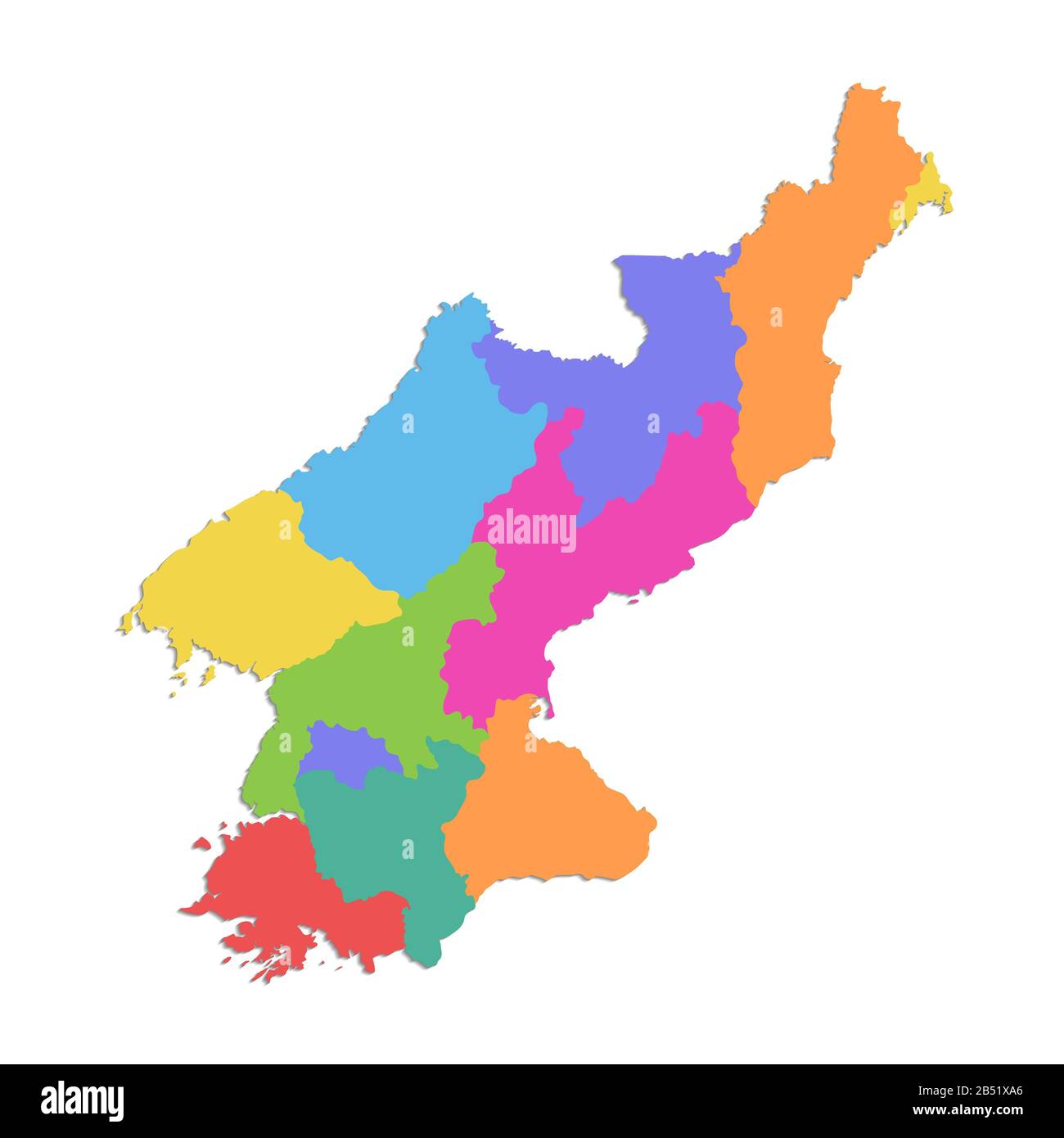 Nordkorea-Karte, Demokratische Volksrepublik Korea, administrative Aufteilung, Farbkarte isoliert auf weißem Hintergrund leer Stockfoto
