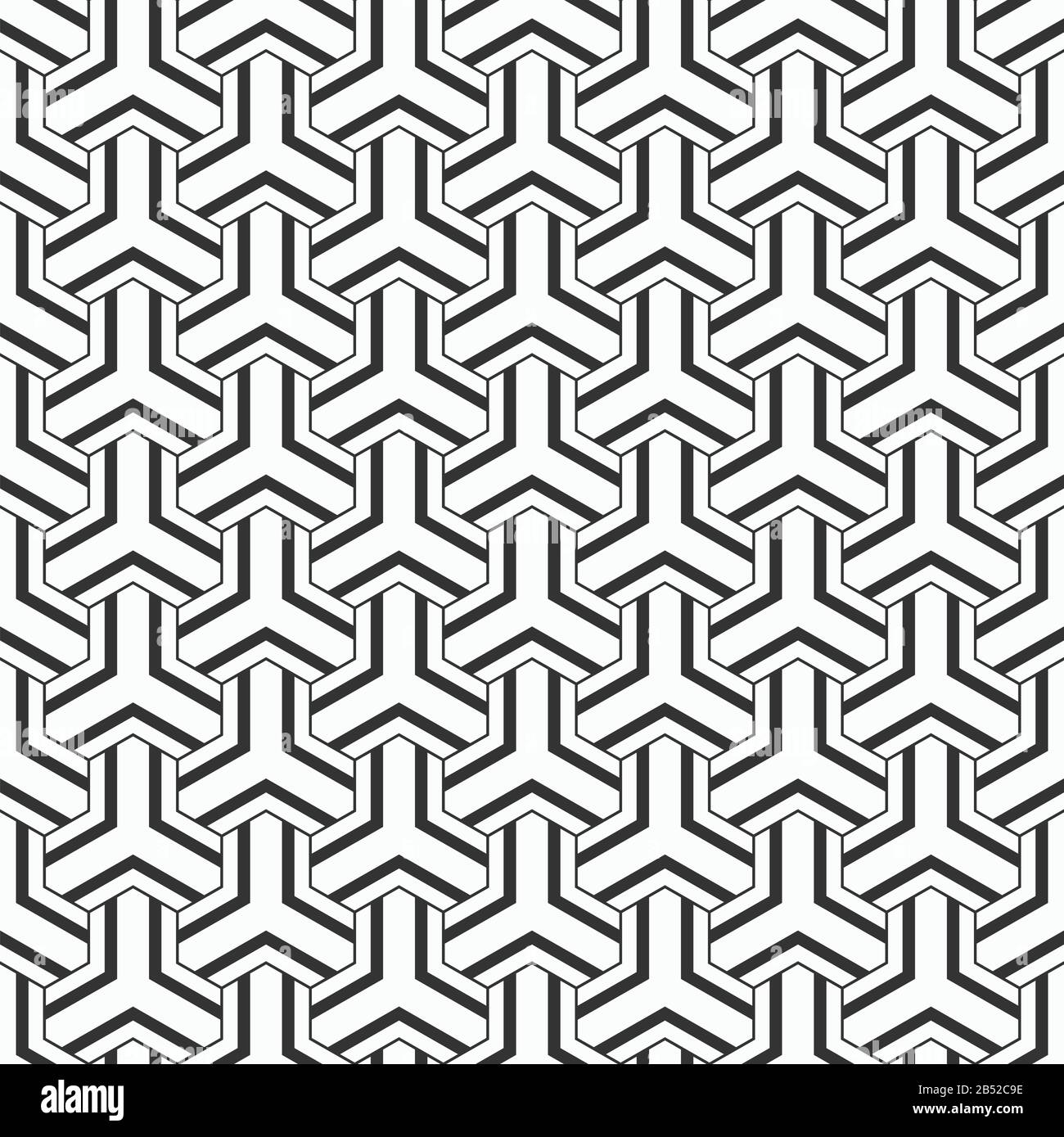 Abstraktes, nahtloses Muster. Moderne, elegante Textur. Gestreifte lineare geometrische Kacheln mit dreifachen Webelementen und gefüllten Formen. Vektor monochrom. Stock Vektor