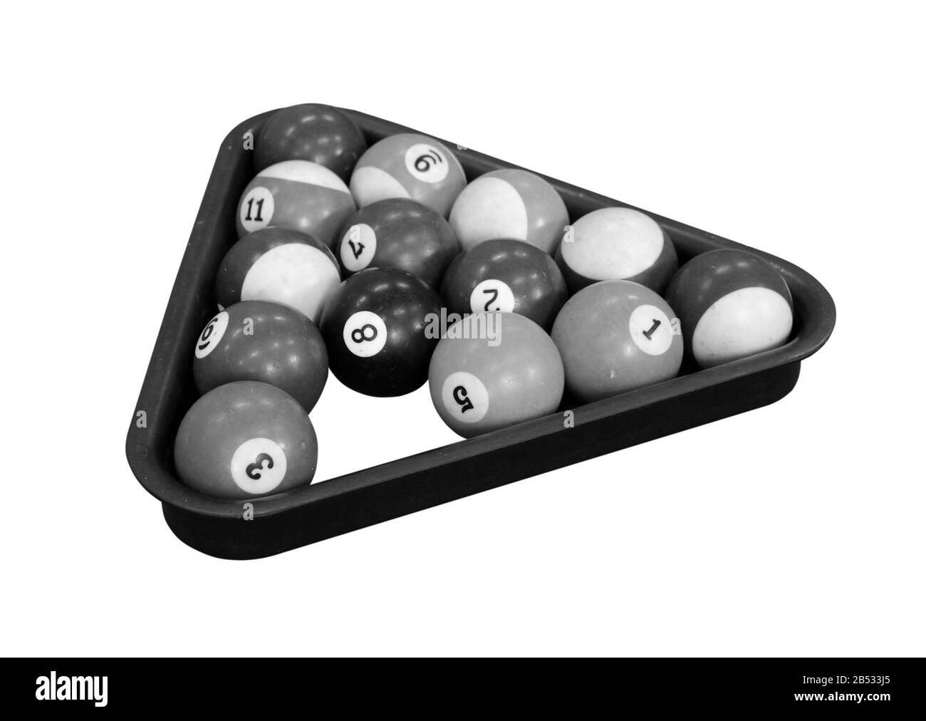 Sportspiele mit Billardtisch isoliert auf Weiß Stockfoto