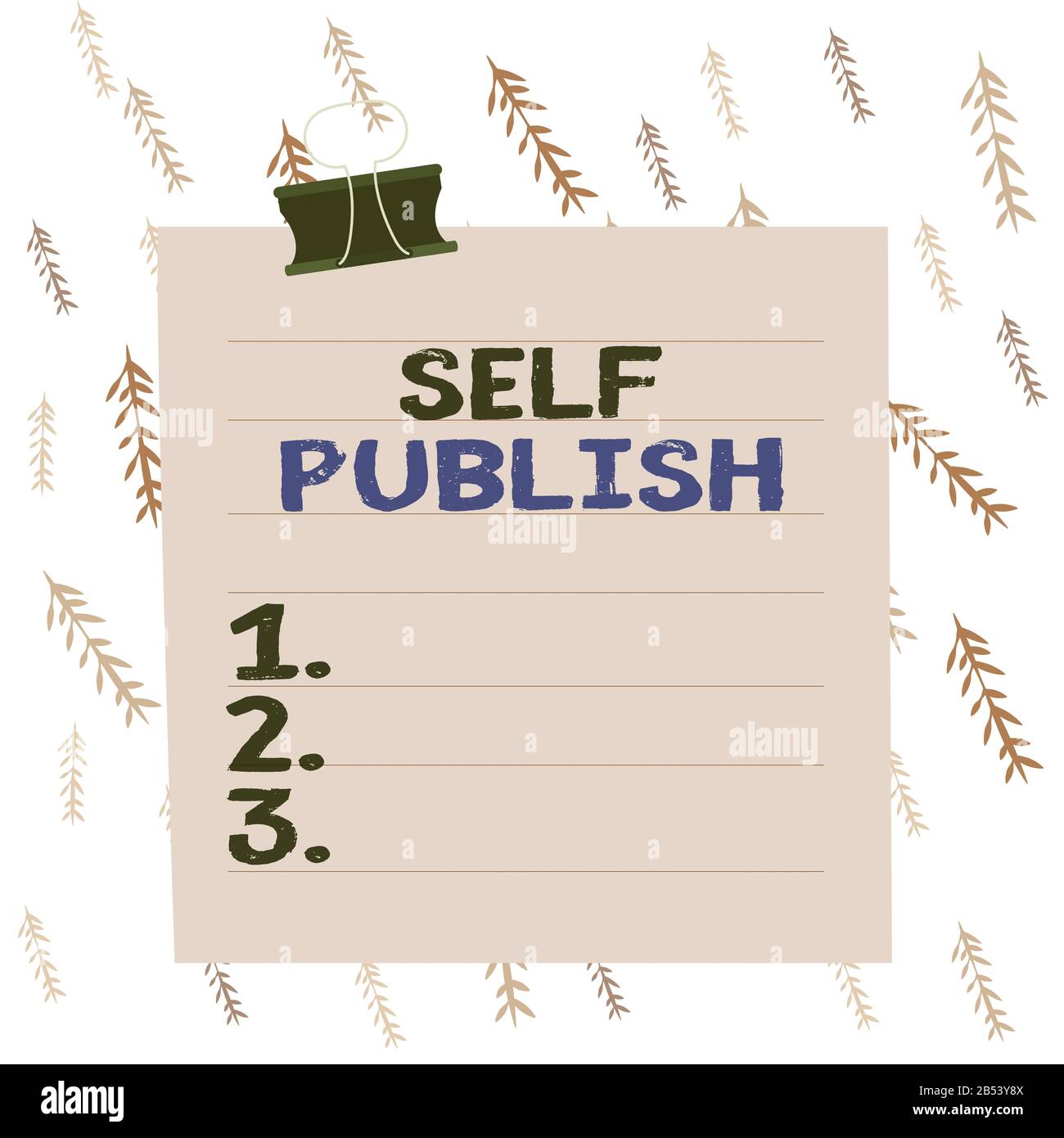 Selbst Veröffentlichende Handschriftertexte. Konzeptfoto veröffentlichte ihre Arbeit unabhängig und auf eigene Kosten Papierlinien Binder Clip Pappe Stockfoto