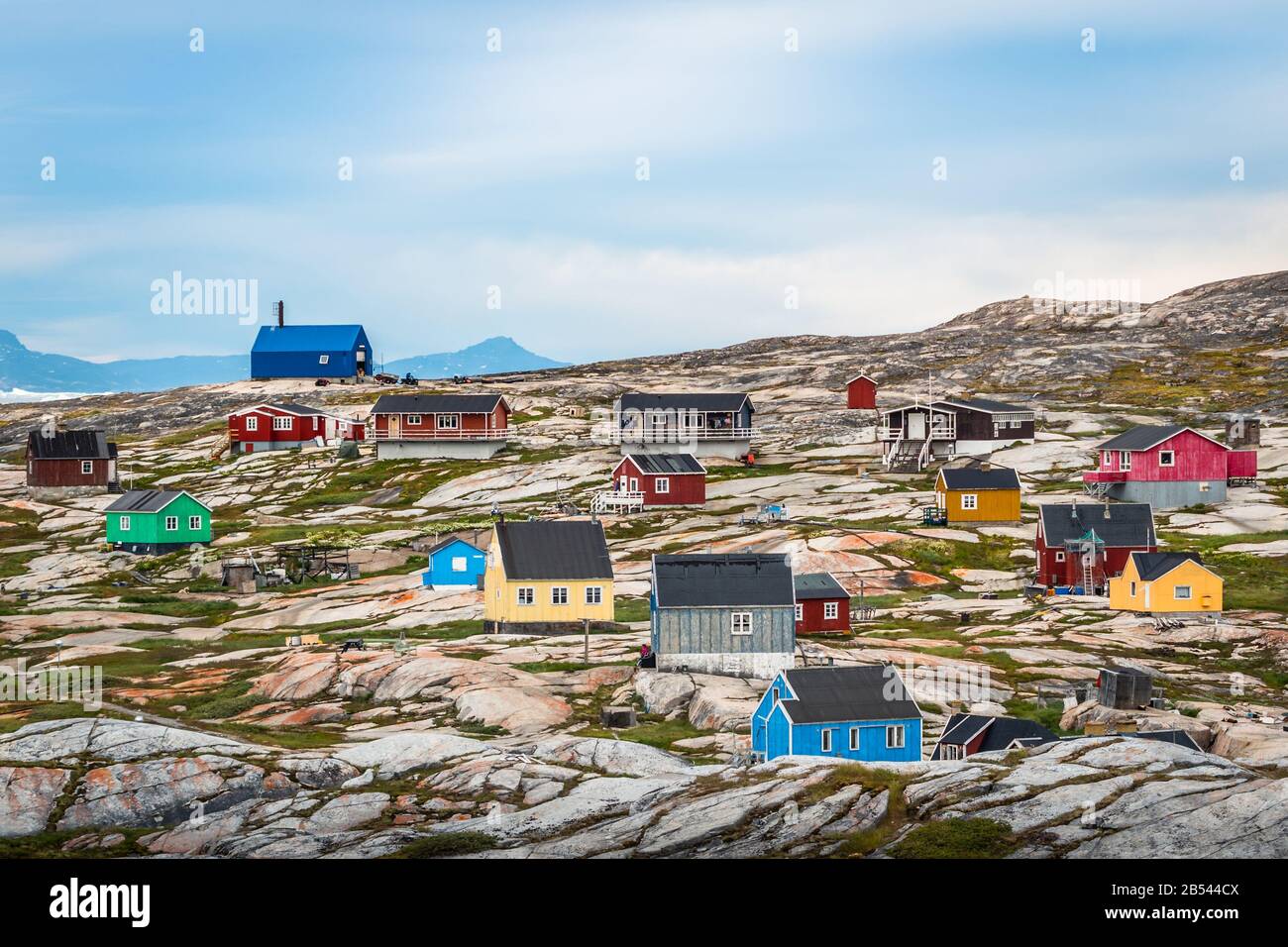 Arktisches Fischerdorf Oqaatsut in Westgrönland, 20 km nördlich des Ilulissat Ikefjord Stockfoto