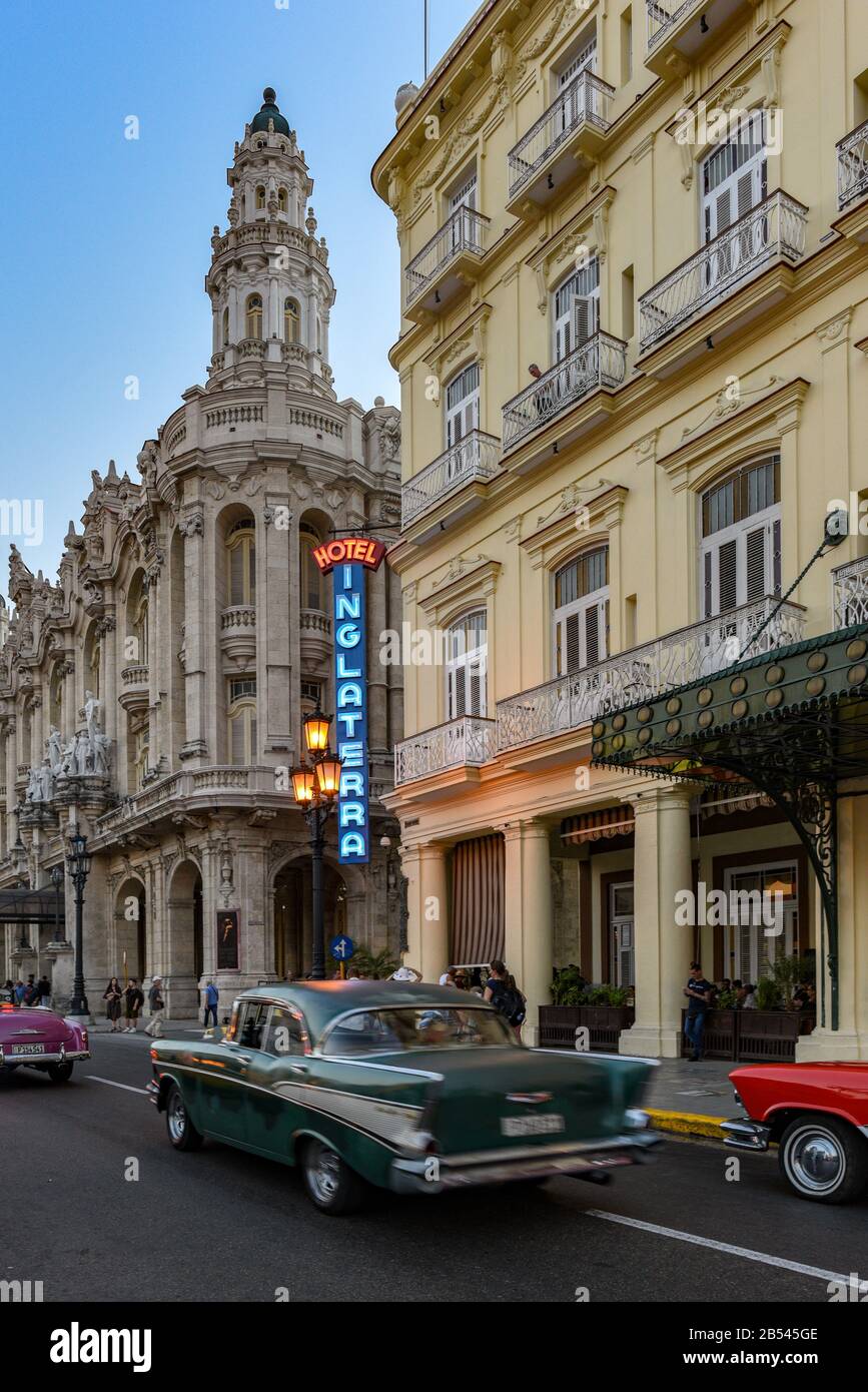 Hotel Inglaterra, Neon Sign, Havanna, Kuba Stockfoto