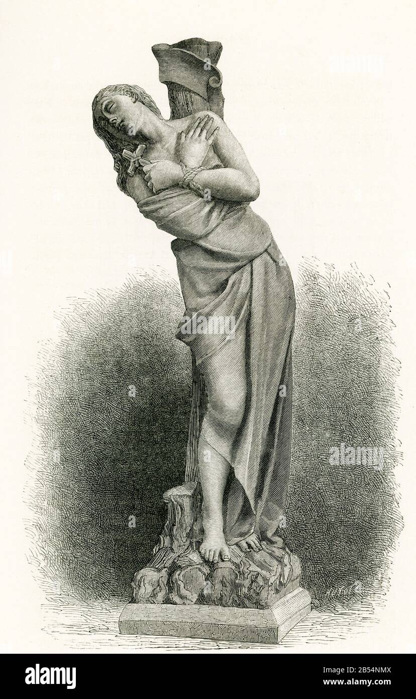 Diese Statue, Joan of Arc Virgin and Martyry, wurde von dem französischen Künstler George Prosper Clare ausgeführt und 1875 auf der Exposition in Paris ausgestellt. Stockfoto