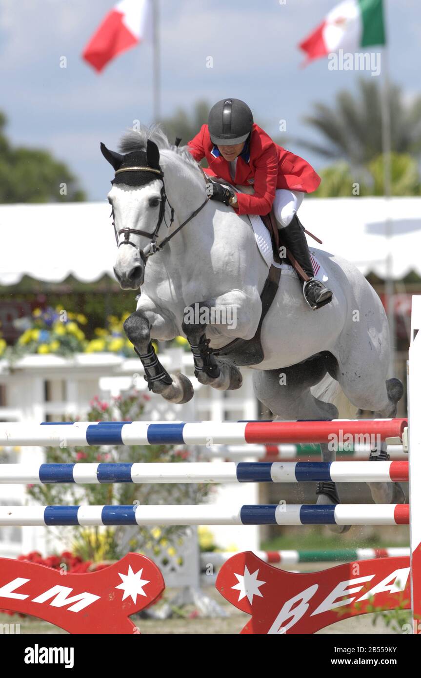 Margie Engle (USA) Reit, Winter Equestrian Festival, Wellington Florida, März 2007 Stockfoto