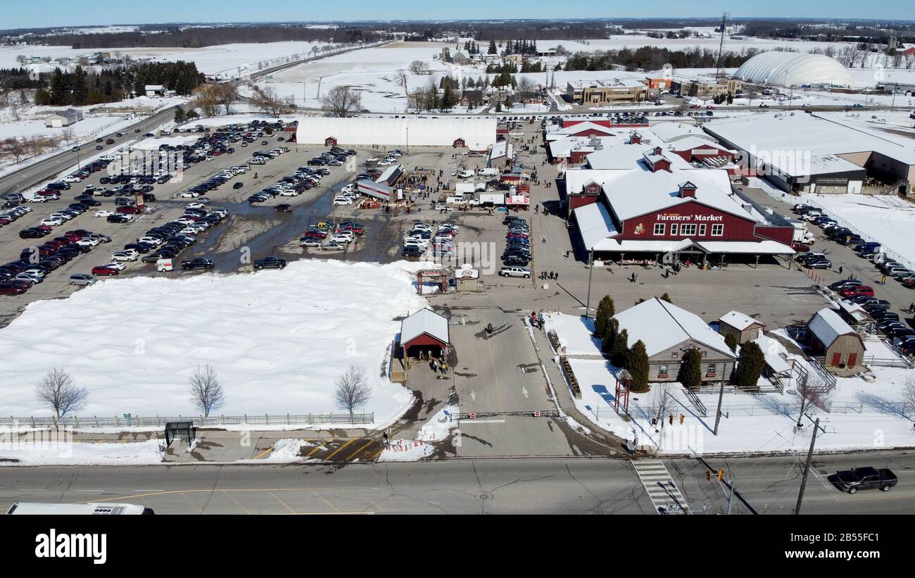 St. Jacobs Farmers Market & Flea Market Aerial Stockfoto