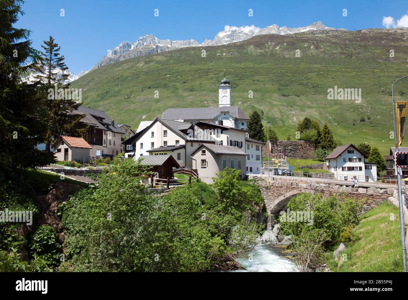 Alte Brücke, alte Gotthardstraße, Hospental, Provinz Uri, Schweiz, Europa / Hospental alte Bruecke, alte Gothardstraße, Hospental, Kanton Uri, S Stockfoto