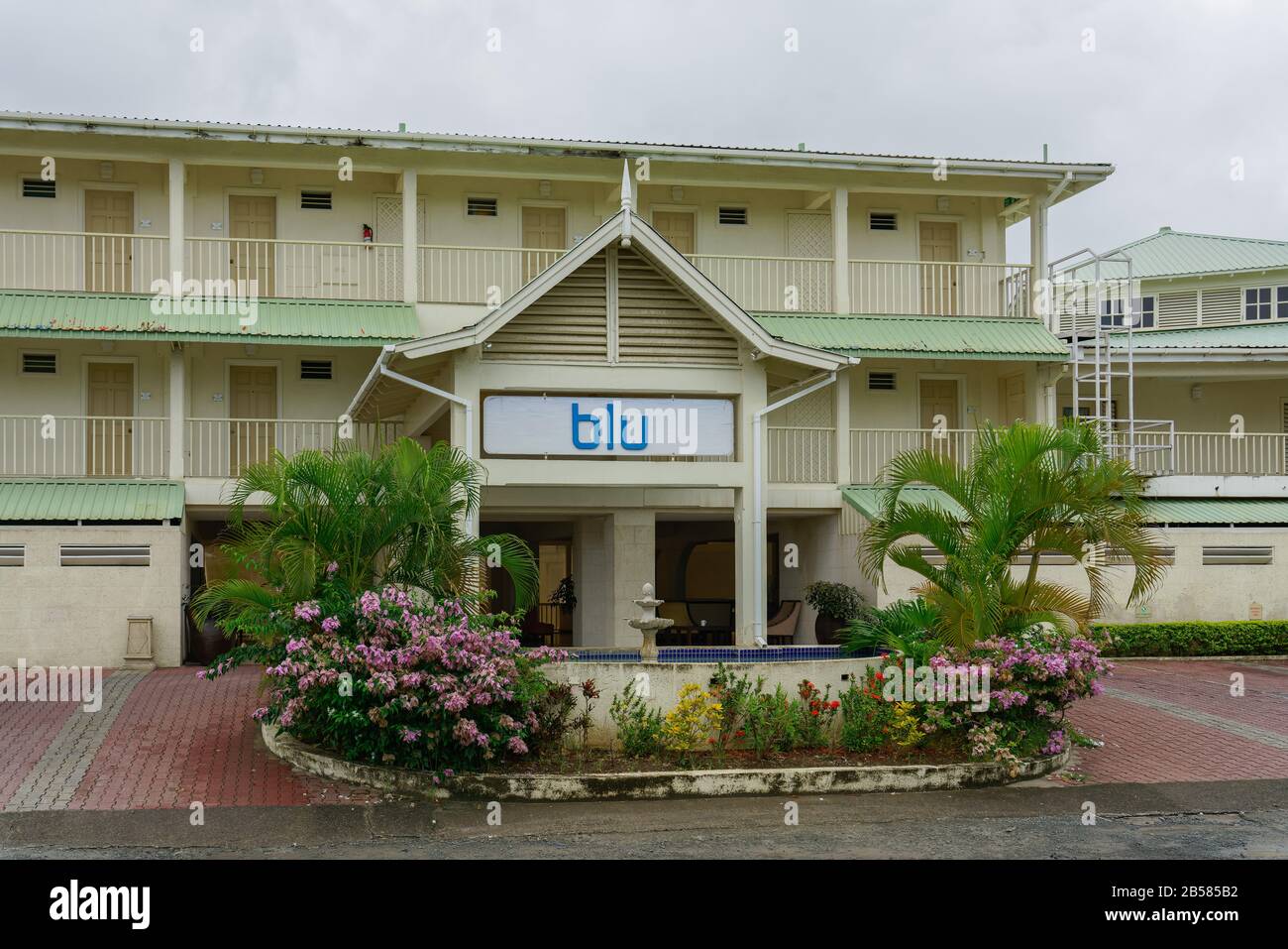 St. Lucia/St. Lucia - 10. November 2018 - Haupteingang des Resorts Stockfoto