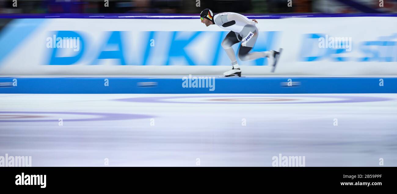 Heerenveen, Niederlande. März 2020. Nico Ihle aus Deutschland tritt beim 1000-m-Division-Rennen Des ISU-Speedskating Finales am 7. März 2020 in Heerenveen, Niederlande, an. Credit: Zhang Cheng/Xinhua/Alamy Live News Stockfoto