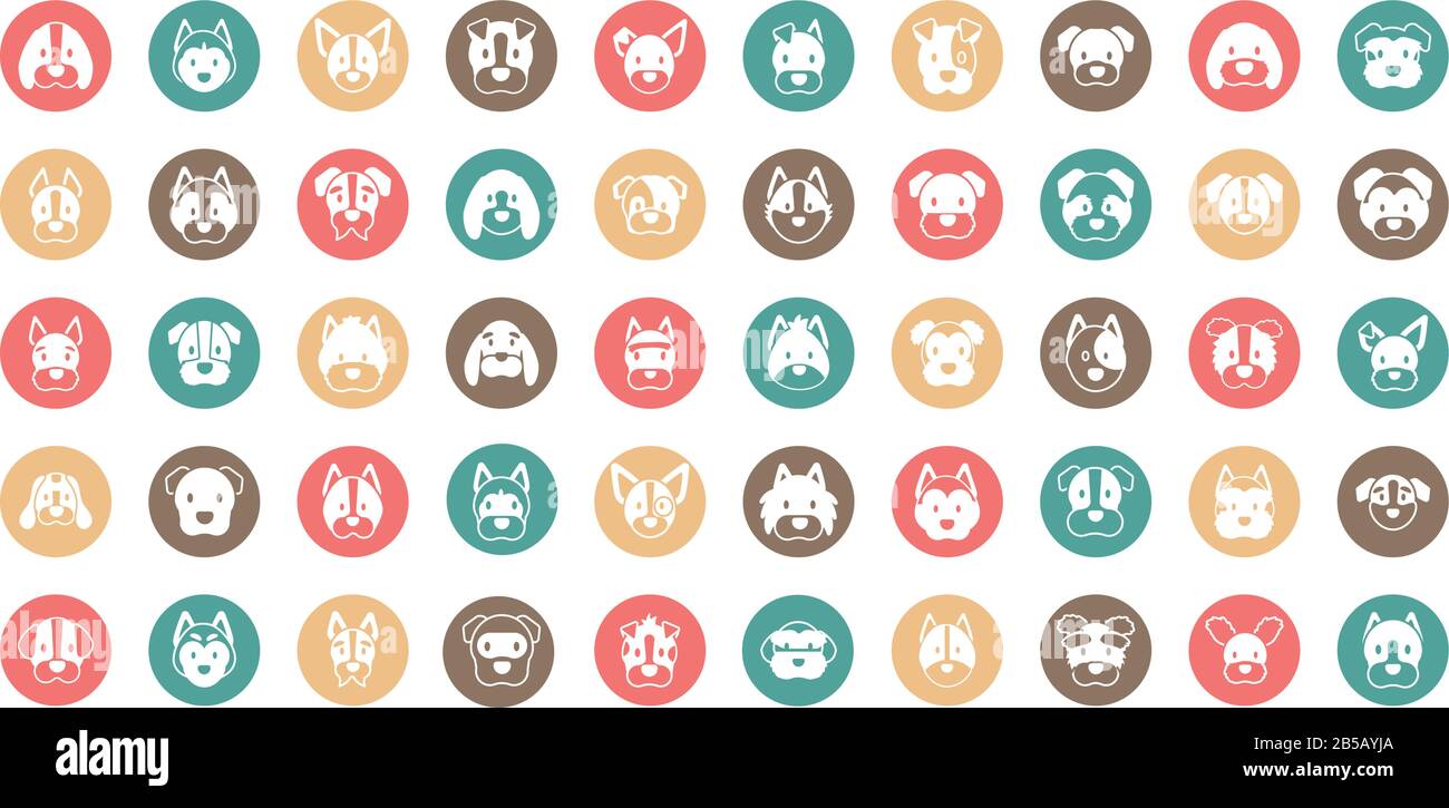 Set von Symbolen von Gesichtern verschiedene Rassen von Hunden Vektor-Illustration-Design Stock Vektor