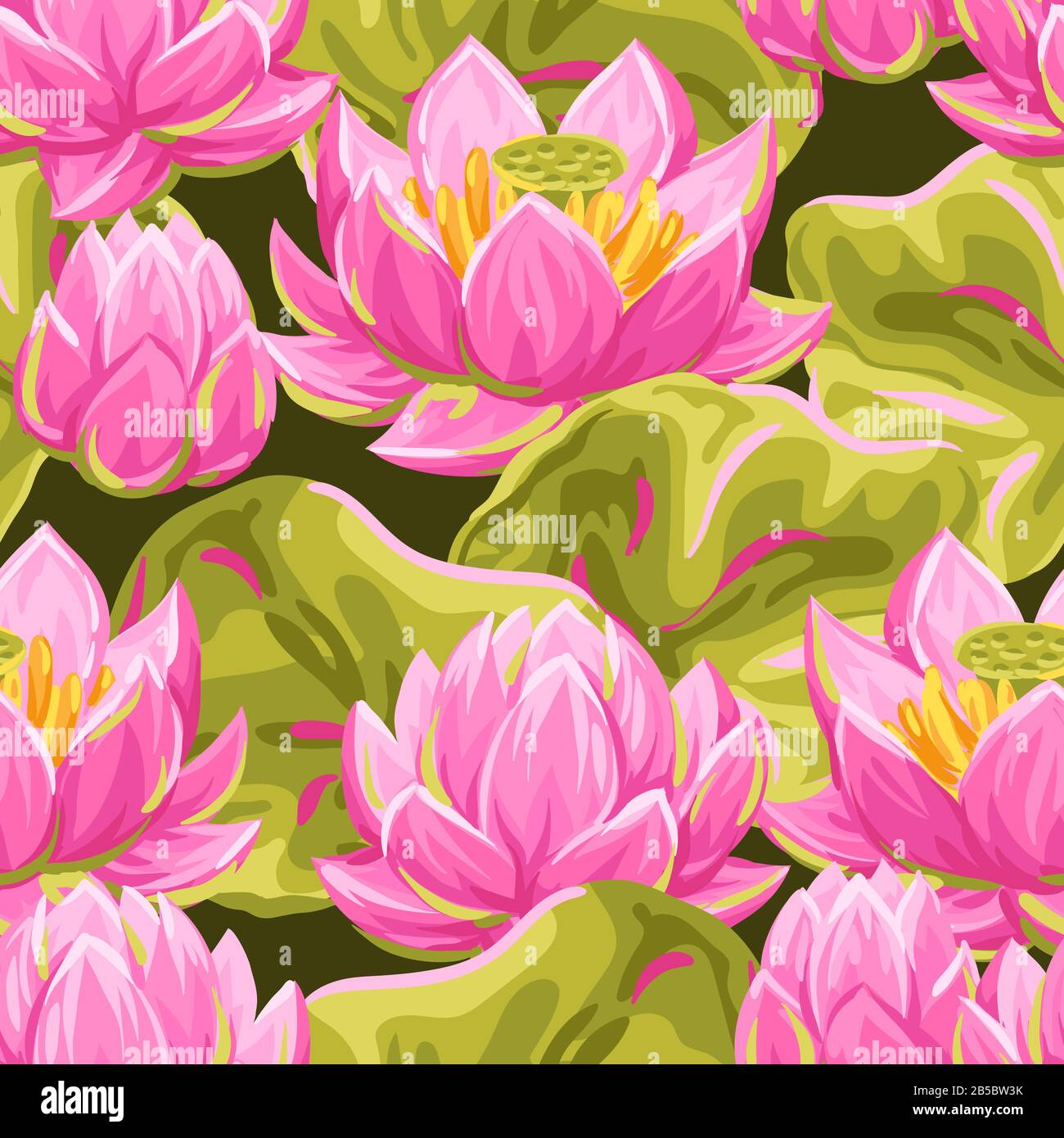 Nahtloses Muster mit lotosblumen. Seerose dekorative Illustration. Stock Vektor