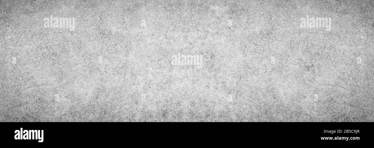 Grauer, panoramische Farbe, Kalksteinoberfläche, Hintergrund in weißer Lichtnaht, Hauswandpapier. Rückseite flach breiter Betonstein Tischboden Konzept surreal Stockfoto