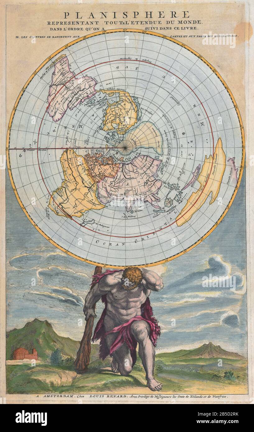 Louis Renard. (Geboren 1678 ca.) 'Planisphere representant toute l'etendue du Monde. Dans lordre qu'on a suivi dans ce livre. HINWEIS: Les chiffres se raporte Stockfoto