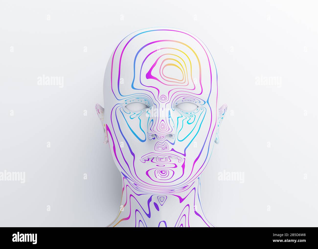 Abstrakter Kopf des Menschen, 3D-Rendering, künstliches Intelligenzkonzept Stockfoto