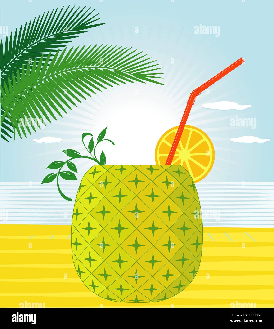 Ananascocktail auf dem Strand-Cartoon-Vektor Stockfoto